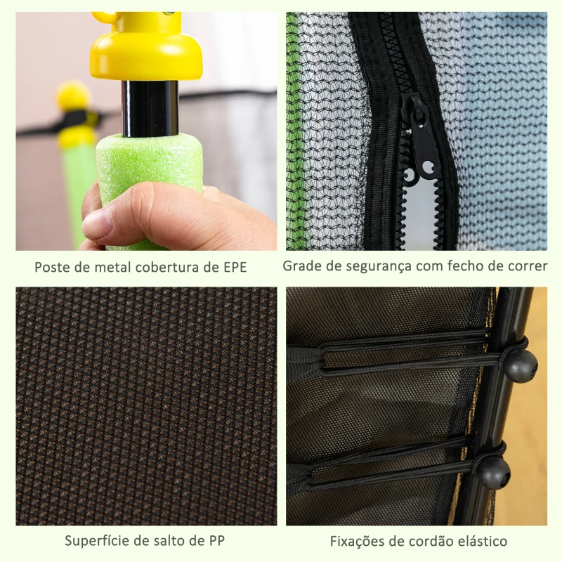 HOMCOM Trampolim para Crianças com Superfície de Salto Ø120 cm Rede de Segurança e Estrutura de Aço Carga 50kg Ø163,5x163,5 cm Verde