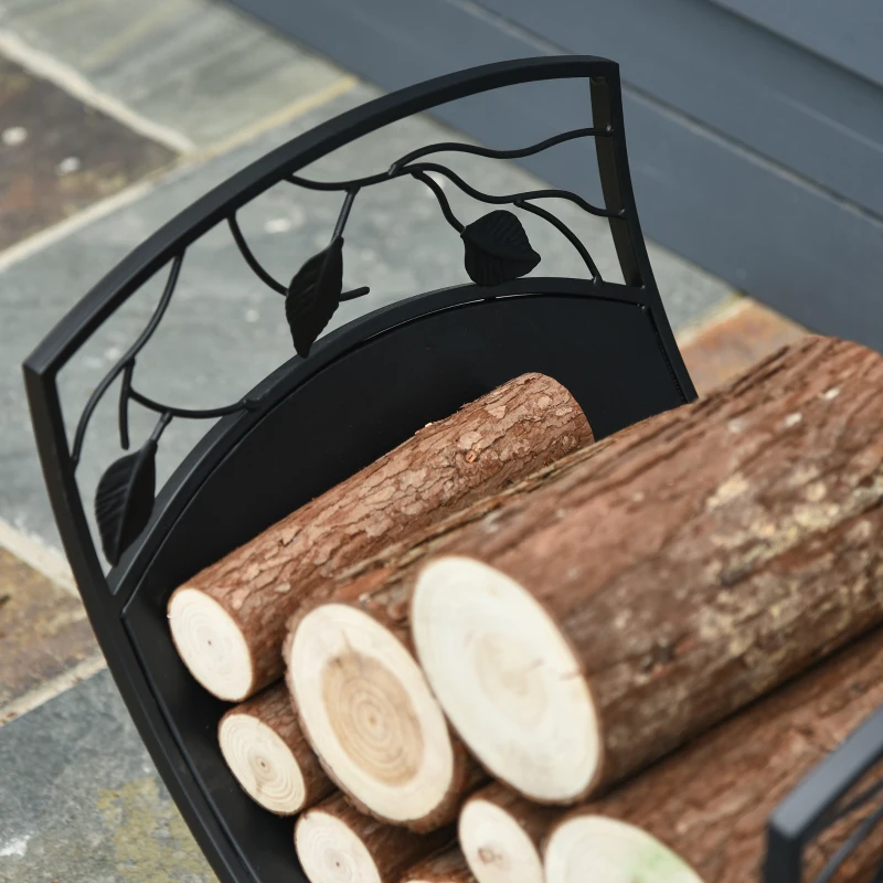 Outsunny Iron Arched Opaque Log Rack Black