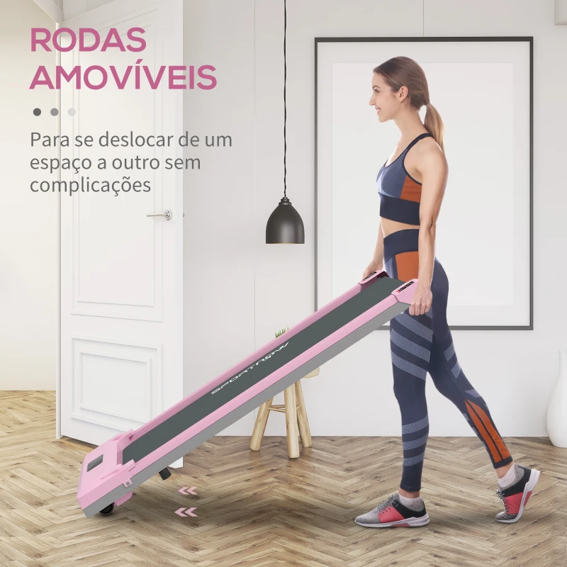SPORTNOW Passadeira Elétrica com Velocidade Ajustável de 1-6 km/h Ecrã LED Controlo Remoto e 2 Rodas 118x49x11,5 cm Rosa