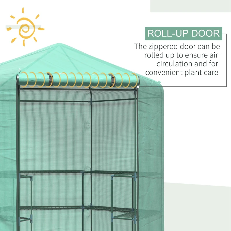 Outsunny  Hexagon Walk In Greenhouse PE Planter Flower Growth with Zipped Door 194 x 225H cm Walk-in Zipper Steel
