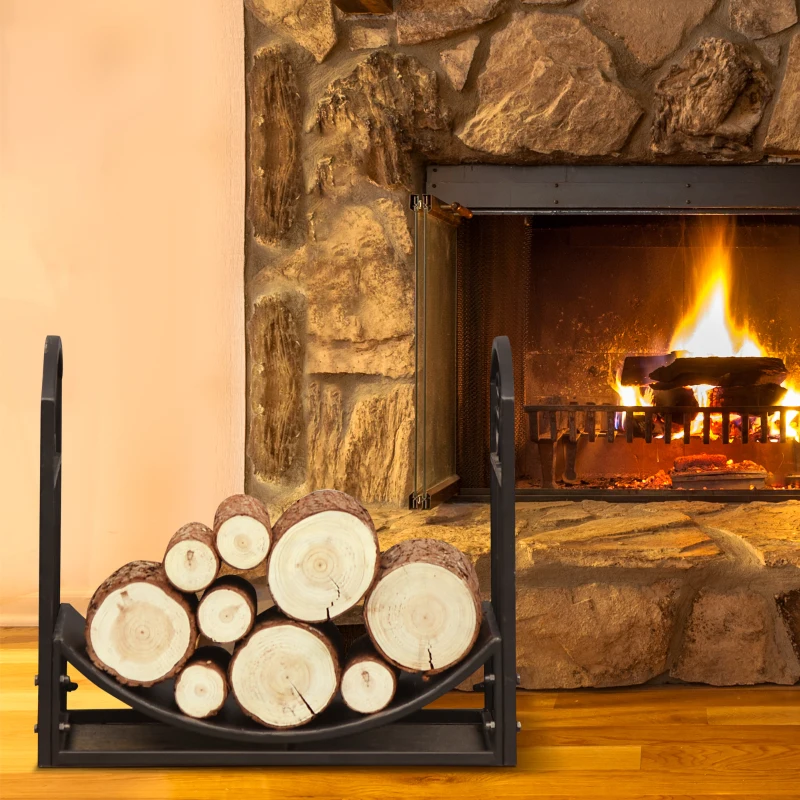 Outsunny Iron Arched Log Rack Black
