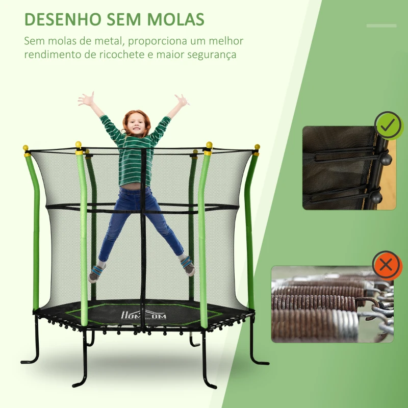 HOMCOM Trampolim para Crianças com Superfície de Salto Ø120 cm Rede de Segurança e Estrutura de Aço Carga 50kg Ø163,5x163,5 cm Verde