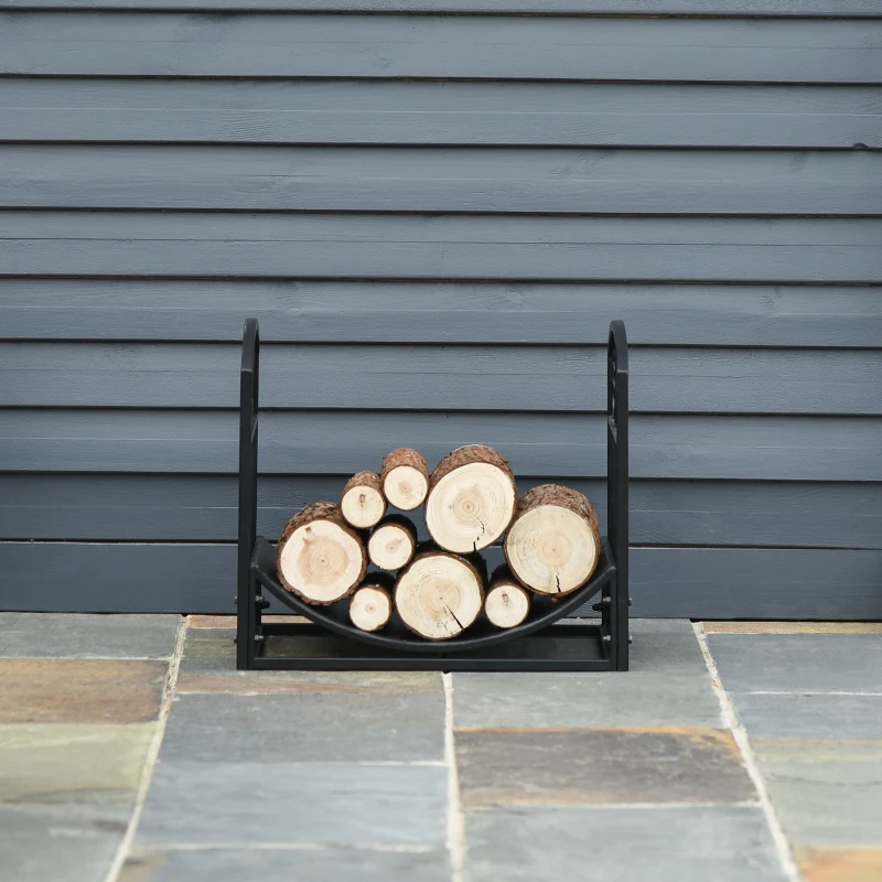 Outsunny Iron Arched Log Rack Black