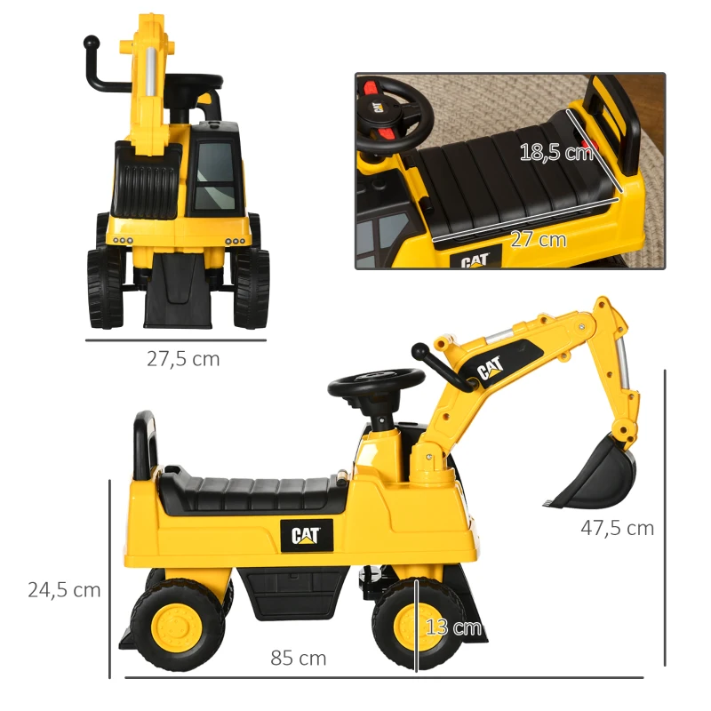 HOMCOM Escavadora com Licença Caterpillar Escavadora para Crianças com Pá Dianteira e Buzina 85x27,5x47,5 cm Amarelo