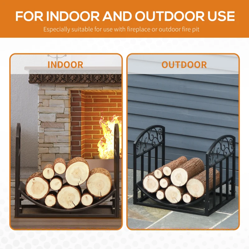 Outsunny Iron Arched Log Rack Black