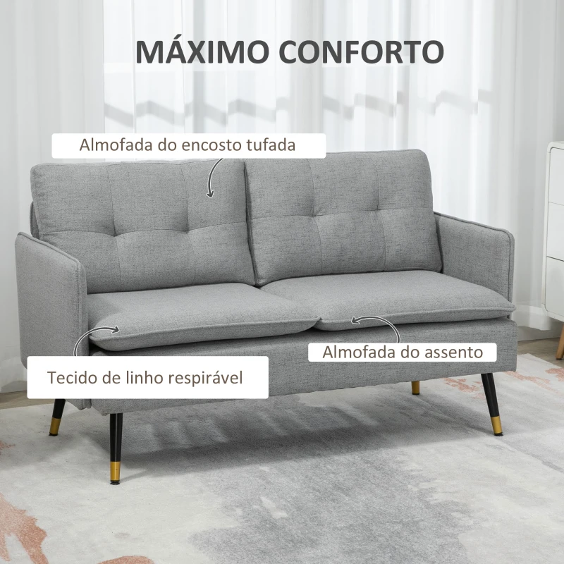 HOMCOM Sofá de 2 Lugares Moderno Estofado em Poliéster com 4 Almofadas Apoio para os Braços e Pés de Aço 139x68x80 cm Cinza
