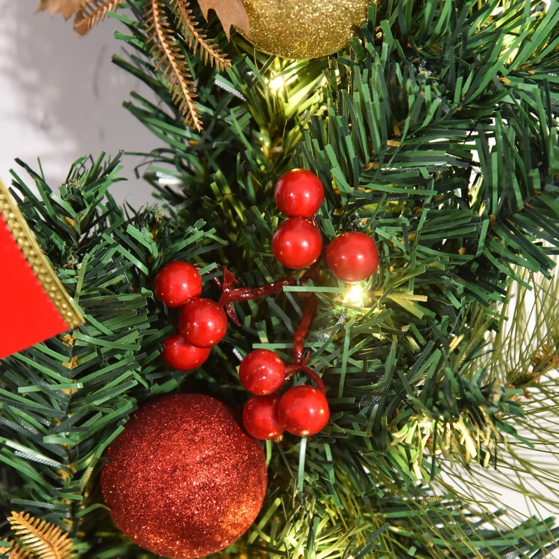 HOMCOM 60cm Pre Lit Artificial Christmas Door Wreath Holly LED Decor Pine Cones Hanging Glittered Festival Decoration