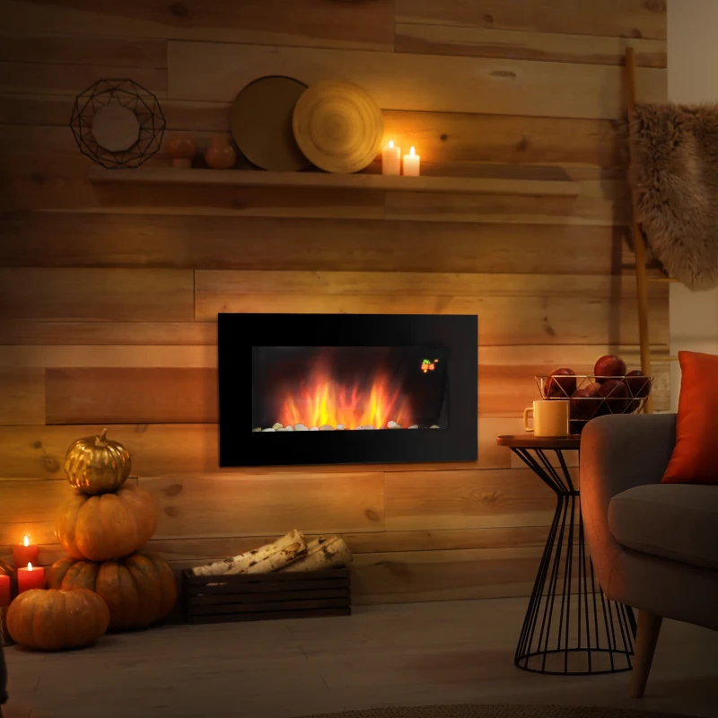 HOMCOM 1000W/2000W Electric Wall Fireplace w/ LED Flame Effect Timer Remote Sleek Stylish Safe Home Heating 20-25㎡