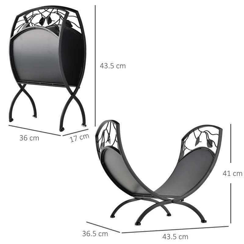 Outsunny Iron Arched Opaque Log Rack Black