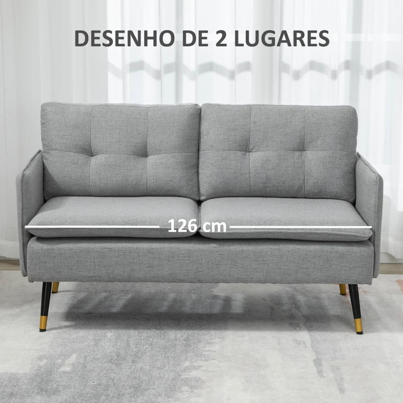 HOMCOM Sofá de 2 Lugares Moderno Estofado em Poliéster com 4 Almofadas Apoio para os Braços e Pés de Aço 139x68x80 cm Cinza