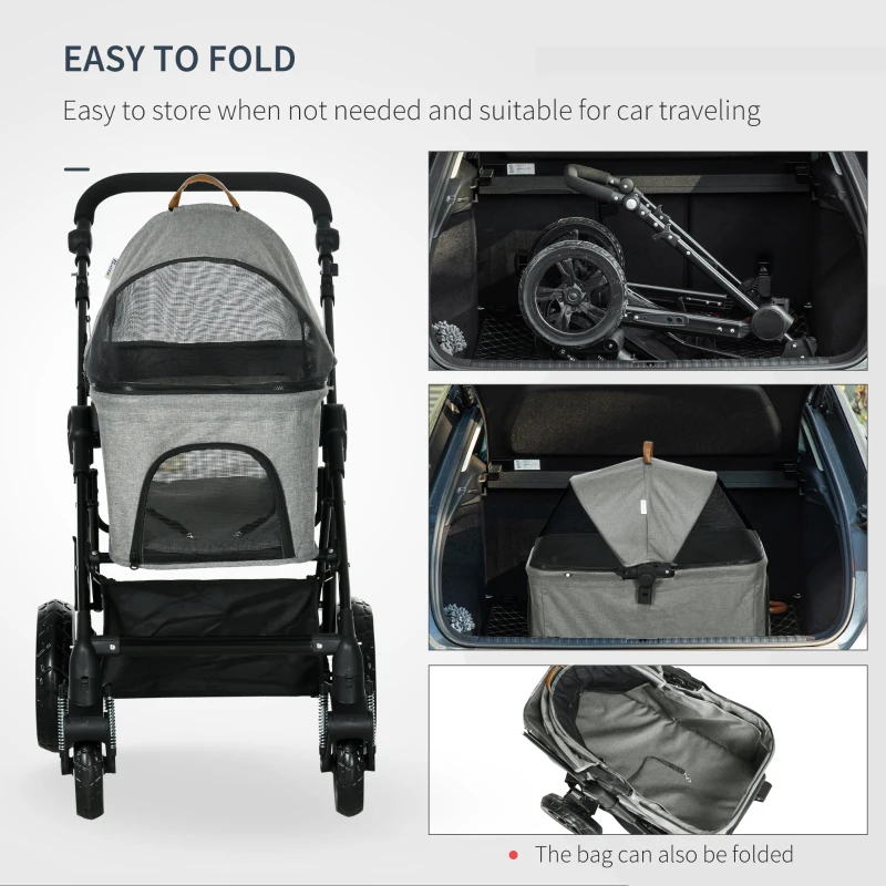 PawHut No-zip Detachable Pet Stroller Foldable Dog Cat Travel Carriage Carrying Bag