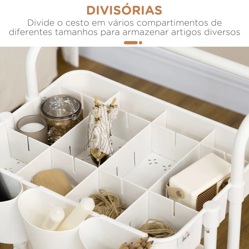 HOMCOM Carrinho de Cozinha Carrinho de Armazenamento com 4 Ganchos 3 Cestas Removíveis 3 Caixas Suspensas 42x38x86,5 cm Branco