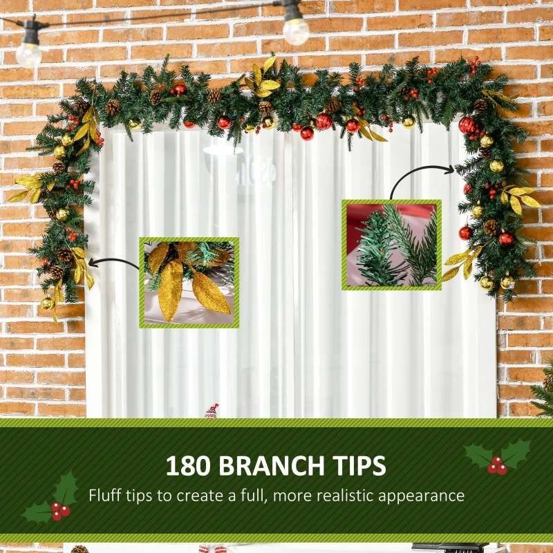HOMCOM 2.7M Artificial Christmas Garland with Pine Cones Decorations Seasonal Style, for Home Fireplace Doors