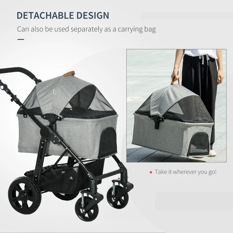 PawHut No-zip Detachable Pet Stroller Foldable Dog Cat Travel Carriage Carrying Bag