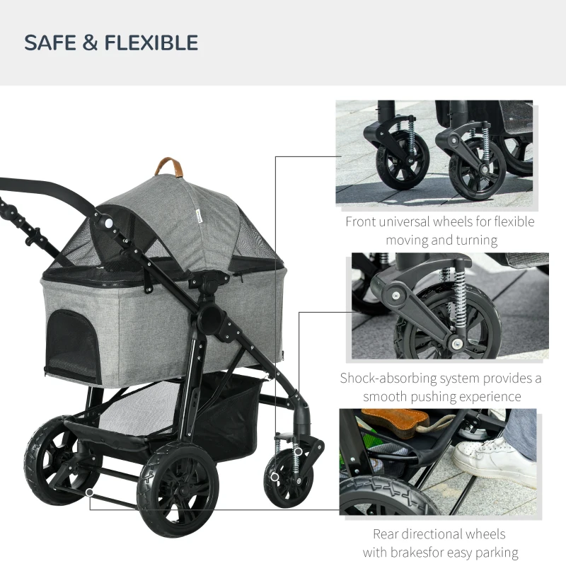 PawHut No-zip Detachable Pet Stroller Foldable Dog Cat Travel Carriage Carrying Bag