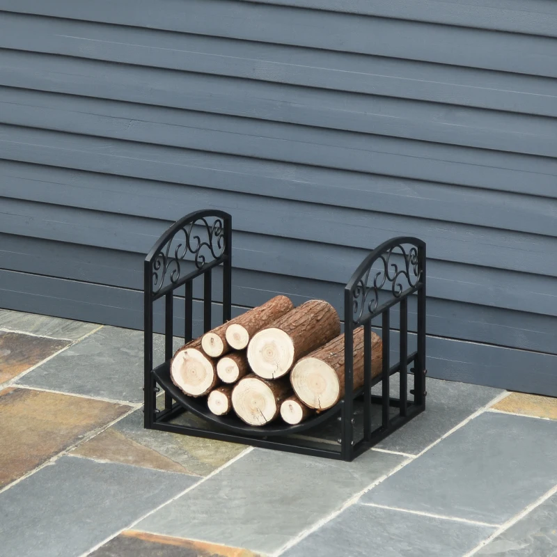 Outsunny Iron Arched Log Rack Black