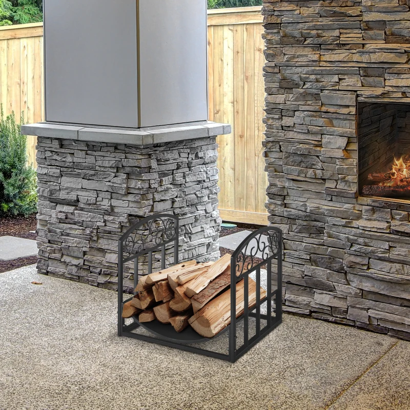 Outsunny Iron Arched Log Rack Black