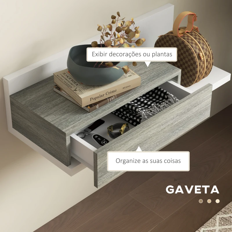 HOMCOM Conjunto de Móveis de Entrada com Espelho e Gaveta Móvel de Entrada Suspenso Estilo Moderno 75x3,5x75 cm e 75x30,5x20 cm Branco e Cinza