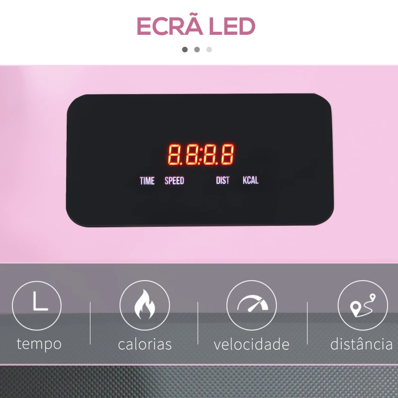 SPORTNOW Passadeira Elétrica com Velocidade Ajustável de 1-6 km/h Ecrã LED Controlo Remoto e 2 Rodas 118x49x11,5 cm Rosa