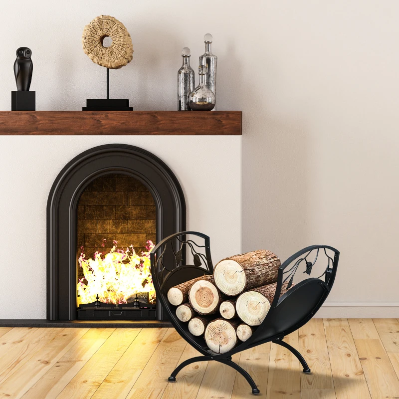 Outsunny Iron Arched Opaque Log Rack Black