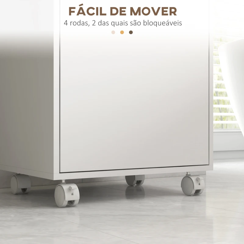 kleankin Armário Casa de Banho Moderno com Prateleiras Ajustáveis Armário Bandeja Amovível e Rodas 40x30x88 cm Branco e Carvalho