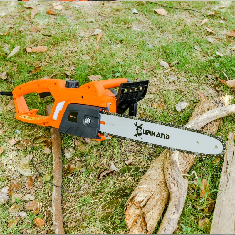 DURHAND Aluminium Electric Chainsaw with Double Brake Protection and Blade Cover, 2000 W, 40 cm, for Wood, Trees and Branches, Orange