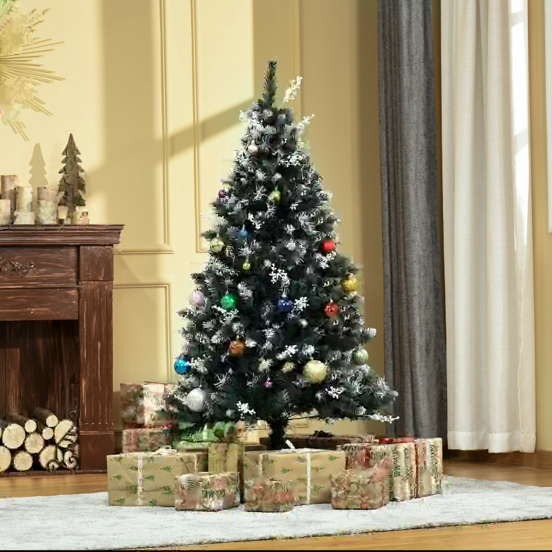 HOMCOM 5FT Artificial Snow-Dipped Christmas Tree Xmas | Home Home Indoor Decoration | Removable Stand w/ White Berries Star Topper Branch Green