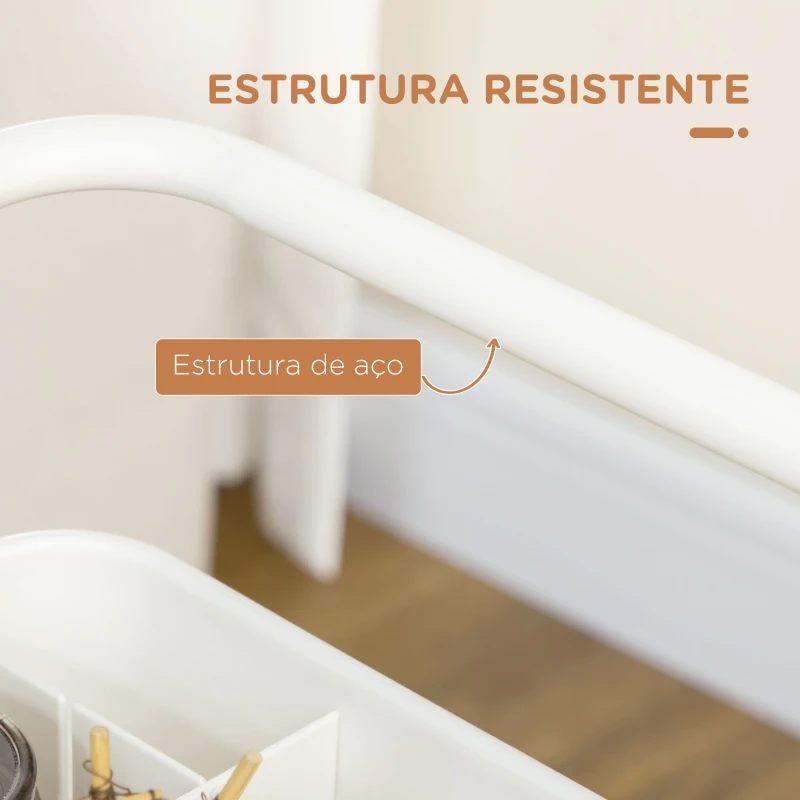HOMCOM Carrinho de Cozinha Carrinho de Armazenamento com 4 Ganchos 3 Cestas Removíveis 3 Caixas Suspensas 42x38x86,5 cm Branco