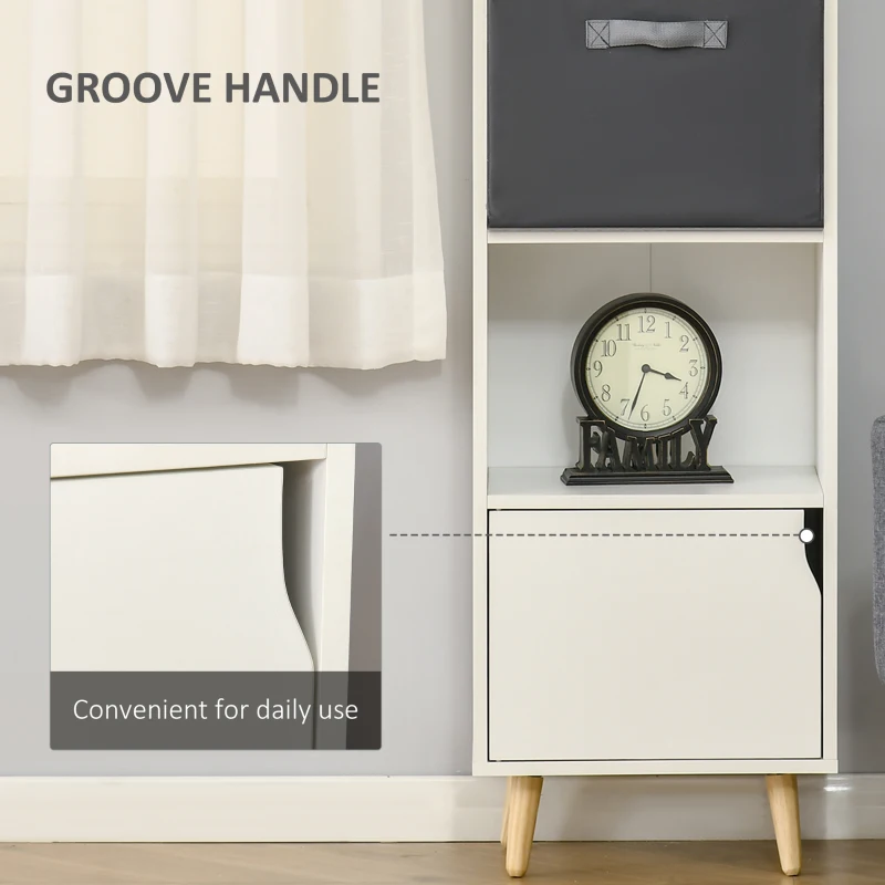 HOMCOM Bookcase with Door and Fabric Drawer, 3 Tier Bookshelf Display Cabinet with Wooden Legs for Living Room Bedroom Study, White