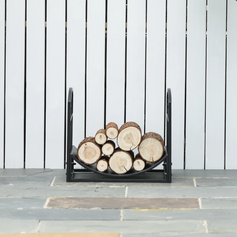 Outsunny Iron Arched Log Rack Black