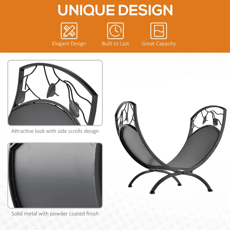 Outsunny Iron Arched Opaque Log Rack Black