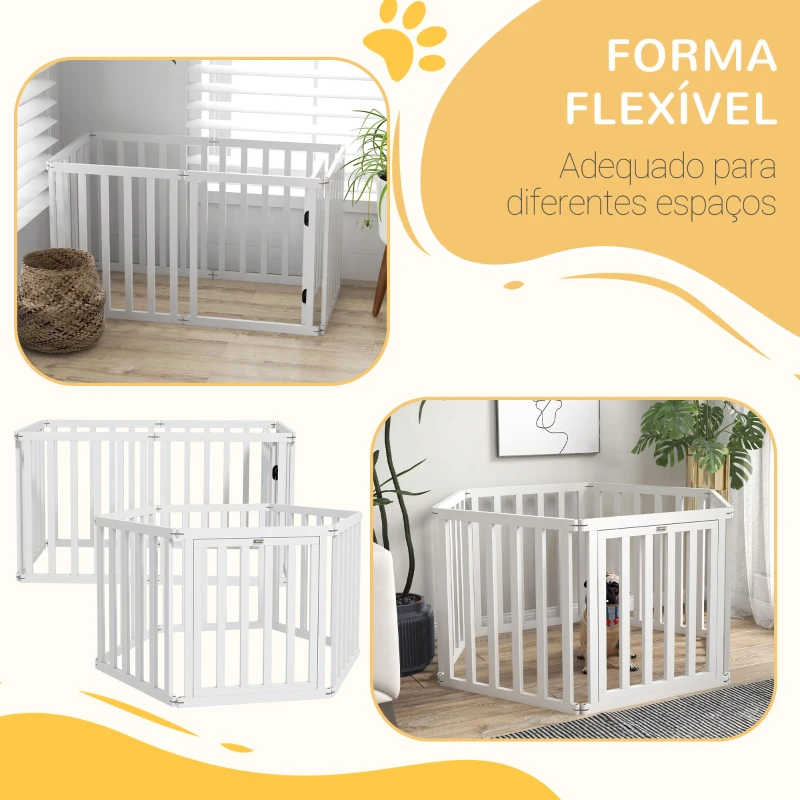 PawHut Parque para Cães com 6 Painéis Parque para Animais de Estimação Dobrável com Pés Antiderrapantes e Modular 120x107x70 cm Branco