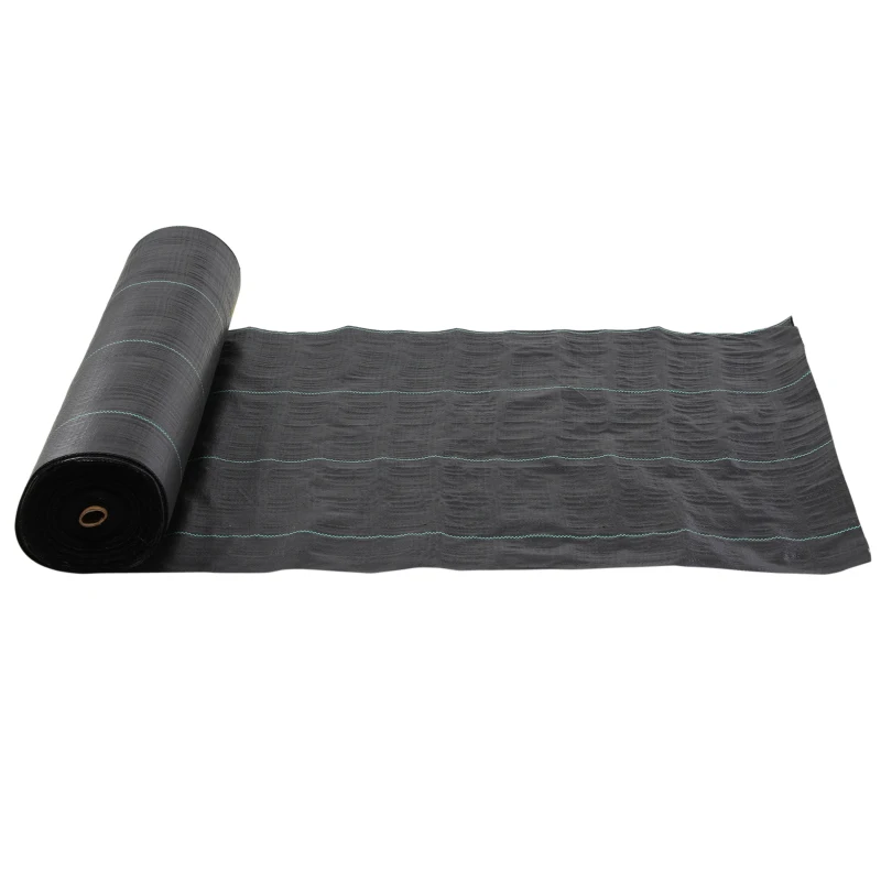 Outsunny Rolo de Malha Anti-Ervas 2x50 m Malha Geotêxtil 130 g/m² para Controlo de Ervas Daninhas de Jardim Malha Anti-Ervas Preta