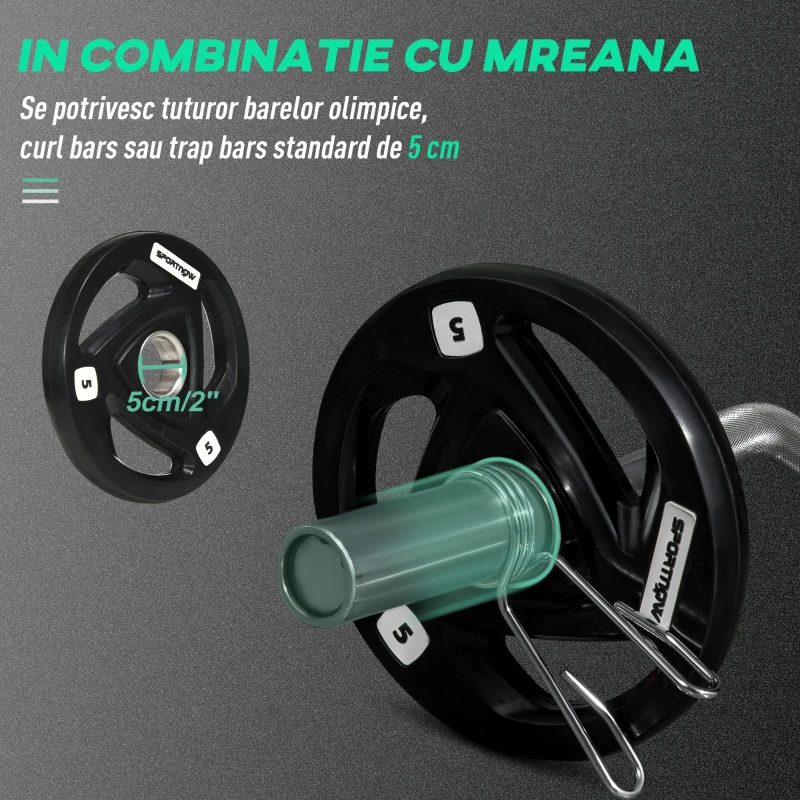 SPORTNOW Set de 2 discuri de 5kg greutate din otel cu acoperire din cauciuc, gaura Ø5cm pentru mreana si manere pentru utilizare manuala