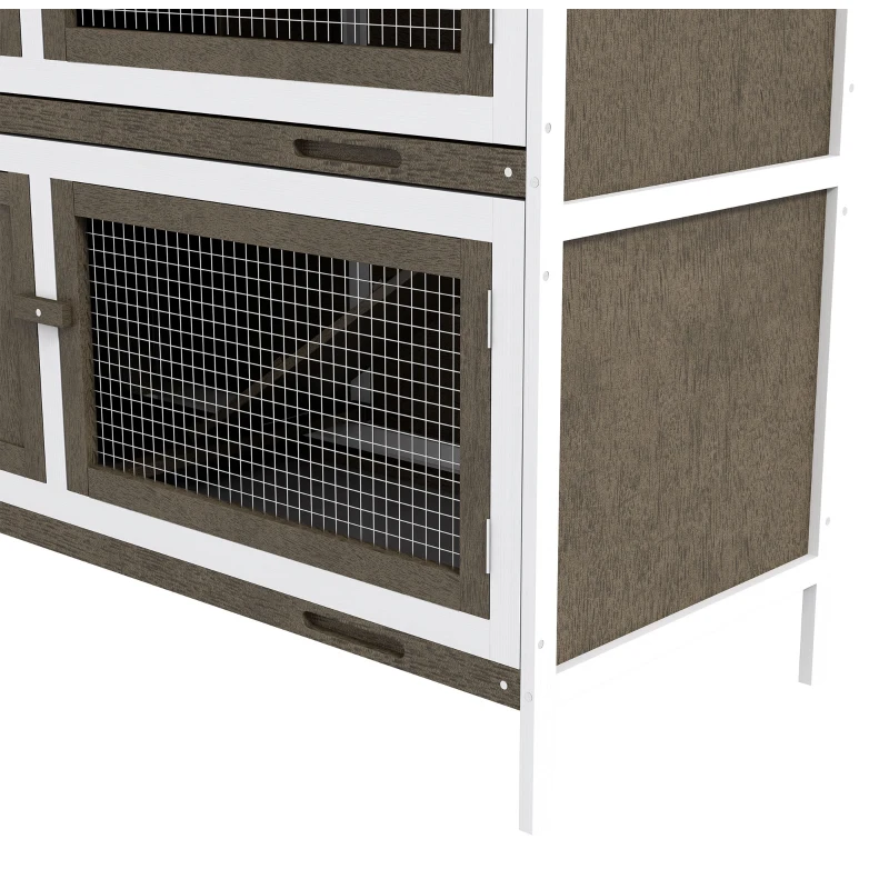 PawHut Coelheira de Madeira de 2 Pisos com Teto Asfáltico Bandejas Amovíveis e Rampa para 2 Coelhos 97x44x91 cm Marrom