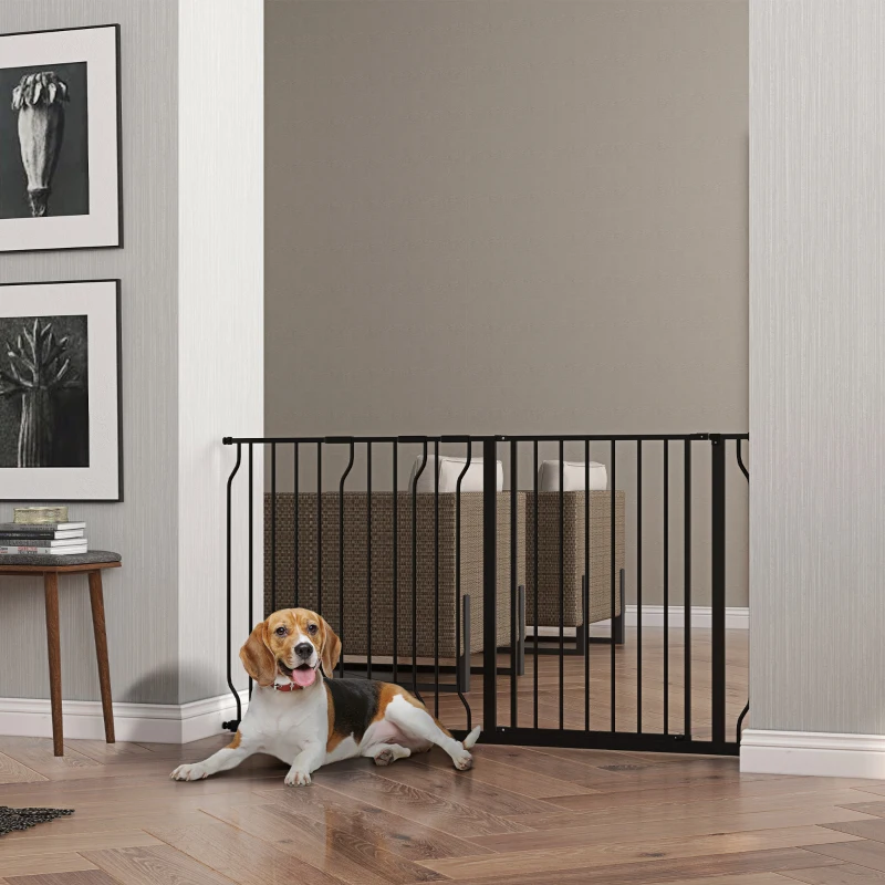 PawHut Extra Wide Dog Safety Gate, with Door Pressure, for Doorways, Hallways, Staircases - Black