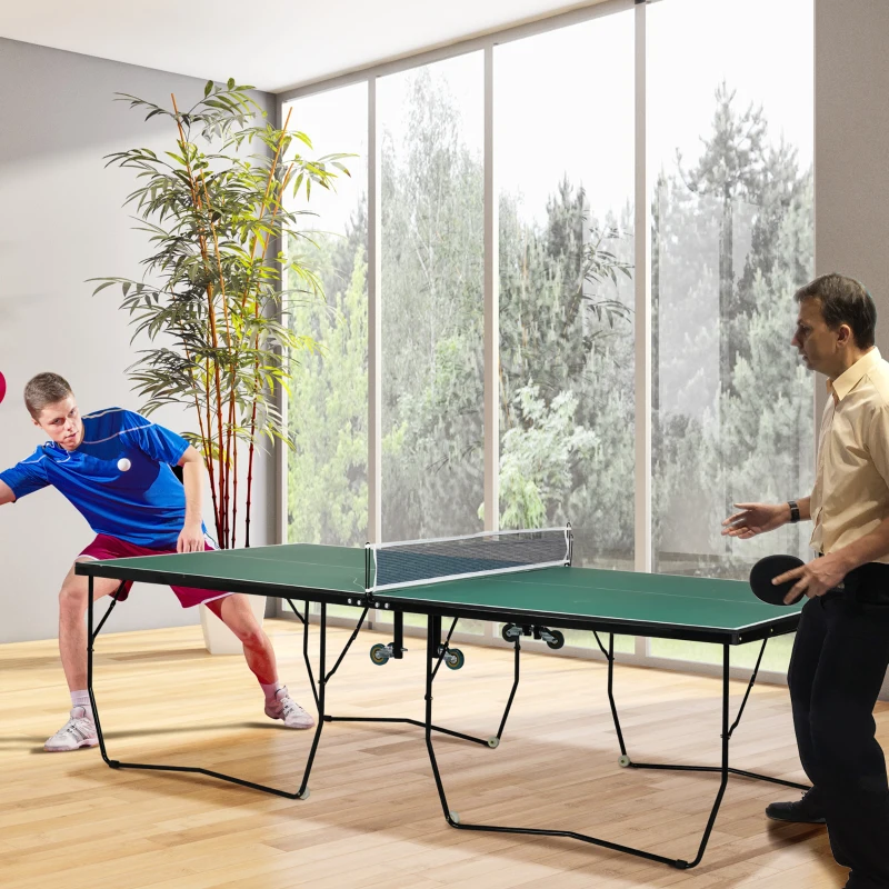 SPORTNOW 9FT Foldable Ping Pong Table, Tennis Table, with 8 Wheels, for Indoor and Outdoor Use - Green
