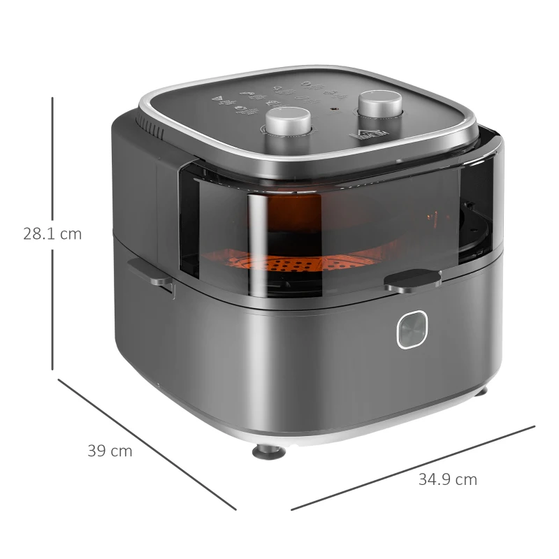 HOMCOM 6.5L Family Size Air Fryer Oven with Rapid Air Circulation and Recipes, Airfryer for Oil Free with Adjustable Temperature, 60-Minute Timer and Non-stick Basket, 1350W, Grey