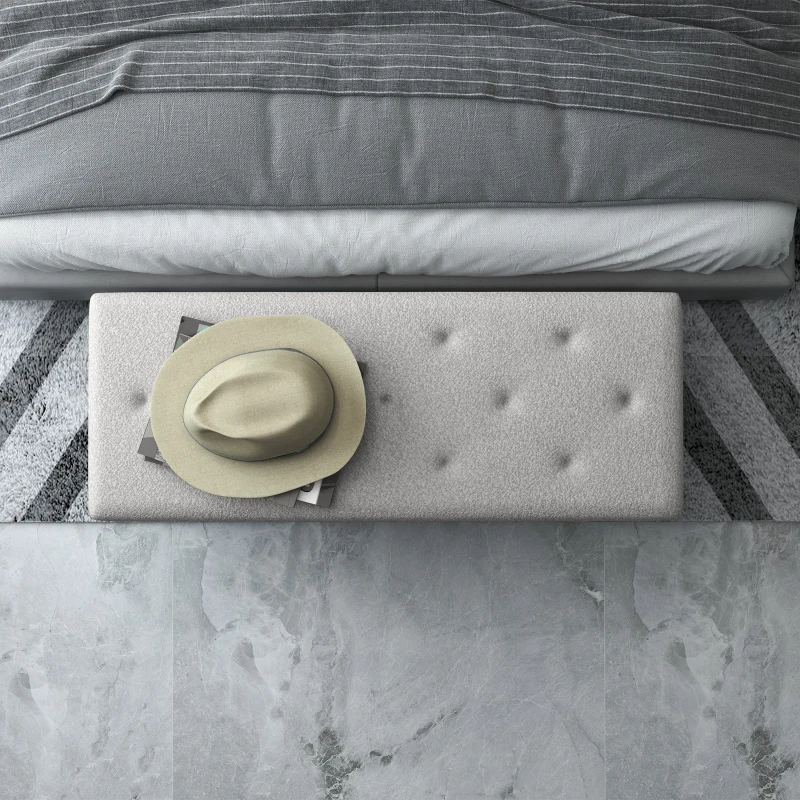 HOMCOM 47L Foldable Storage Ottoman, End of Bed Bench with Wooden Legs, Fabric Footstool for Living Room, Bedroom, 95 x 38 x 45cm, Grey