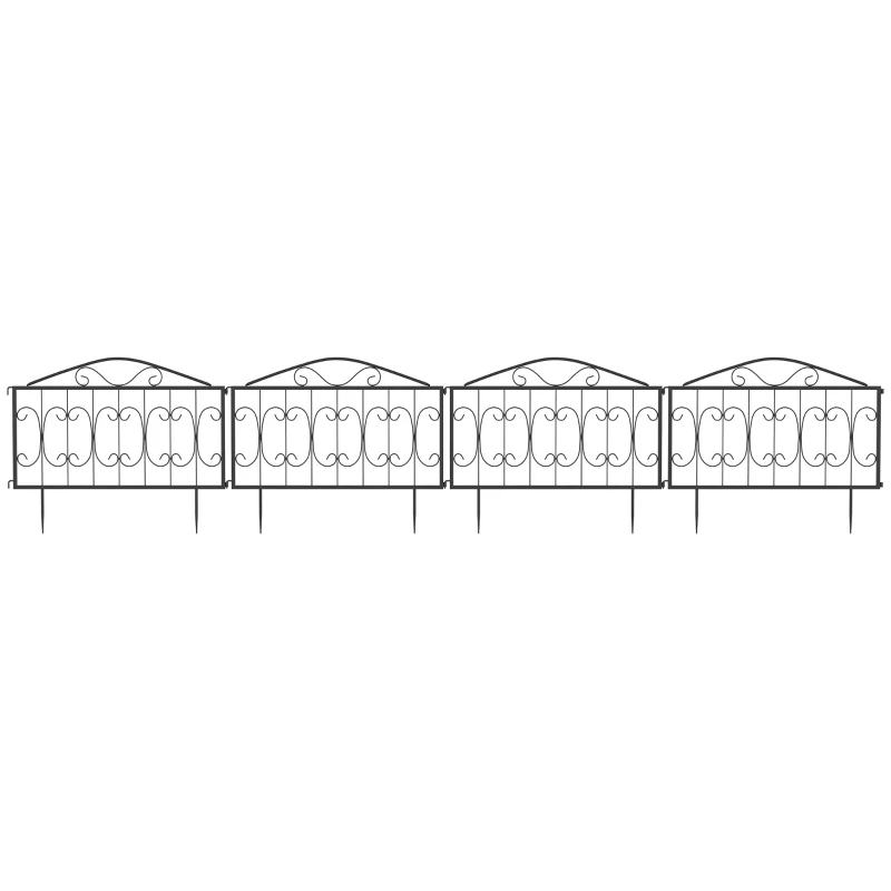 Outsunny Decorative Garden Fencing, 4PCs Outdoor Picket Fence Panels, Rustproof Metal Wire Landscape Flower Bed Border Edging Animal Barrier, Black