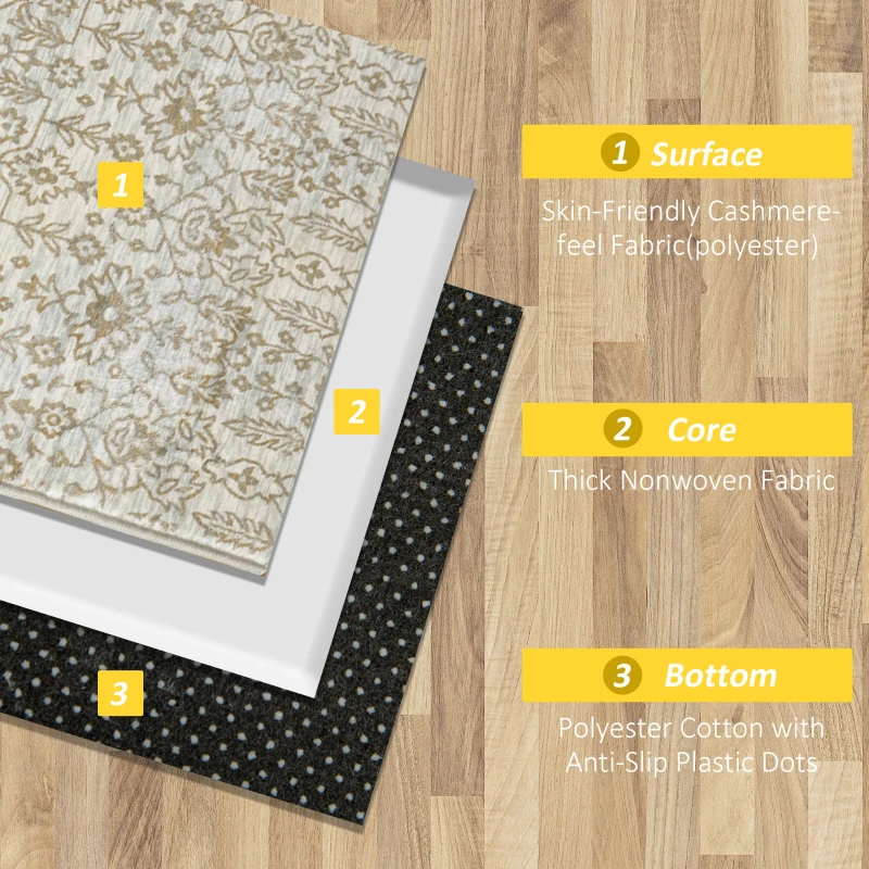 HOMCOM Floral Boho Area Rug, Carpet Cream and Green Rug for Living Room, Bedroom, Dining Room, 150 x 80cm