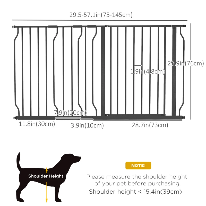 PawHut Extra Wide Dog Safety Gate, with Door Pressure, for Doorways, Hallways, Staircases - Black