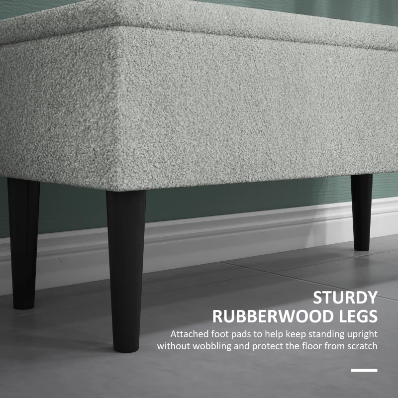 HOMCOM 47L Foldable Storage Ottoman, End of Bed Bench with Wooden Legs, Fabric Footstool for Living Room, Bedroom, 95 x 38 x 45cm, Grey