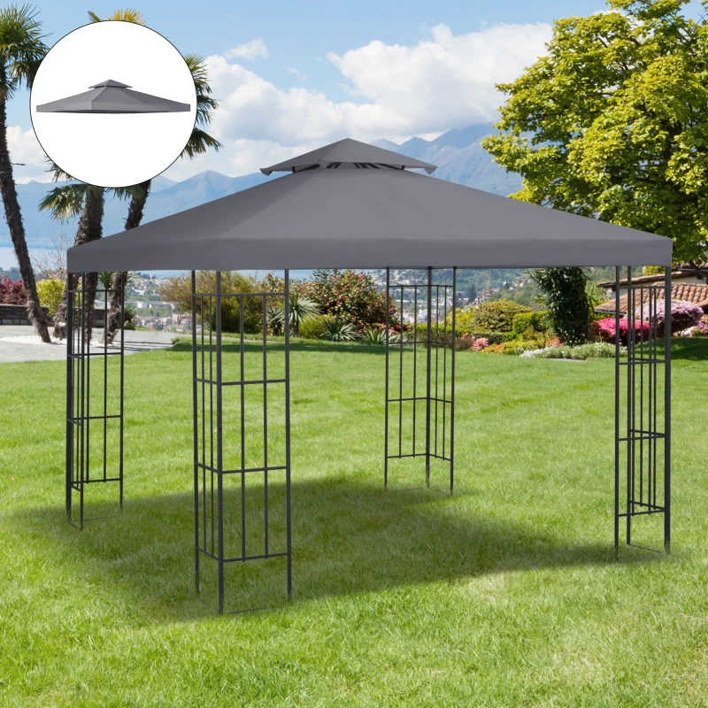 Outsunny 3(m) Gazebo Top Cover Double Tier Canopy Replacement Pavilion Roof Deep Grey(m-2)