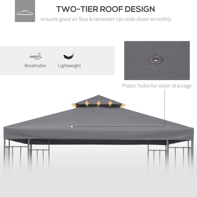 Outsunny 3(m) Gazebo Top Cover Double Tier Canopy Replacement Pavilion Roof Deep Grey(m-4)