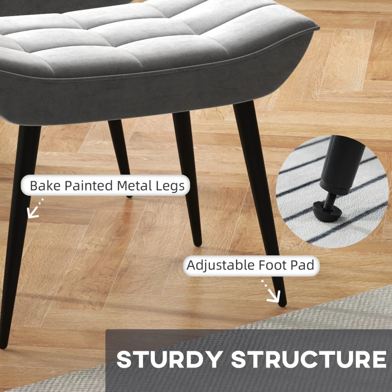 HOMCOM Accent Chair with Footstool Set, Tufted Upholstered Armless Lounge Chair with Pillow and Steel Legs for Living Room, Bedroom, Grey