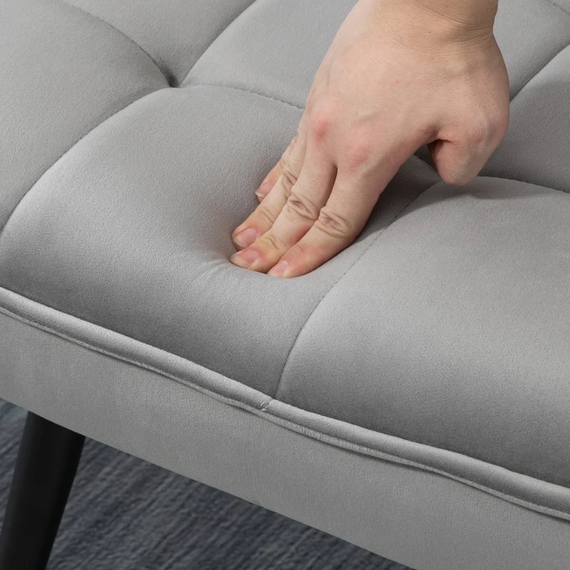 HOMCOM Accent Chair with Footstool Set, Tufted Upholstered Armless Lounge Chair with Pillow and Steel Legs for Living Room, Bedroom, Grey