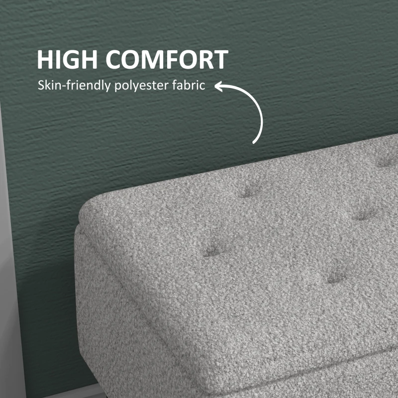 HOMCOM 47L Foldable Storage Ottoman, End of Bed Bench with Wooden Legs, Fabric Footstool for Living Room, Bedroom, 95 x 38 x 45cm, Grey