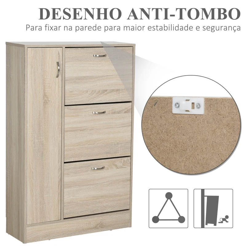 HOMCOM Sapateira com 3 Portas para até 12 Pares de Sapatos com Prateleira Ajustável em até 2 Níveis 79x26x120cm Madeira