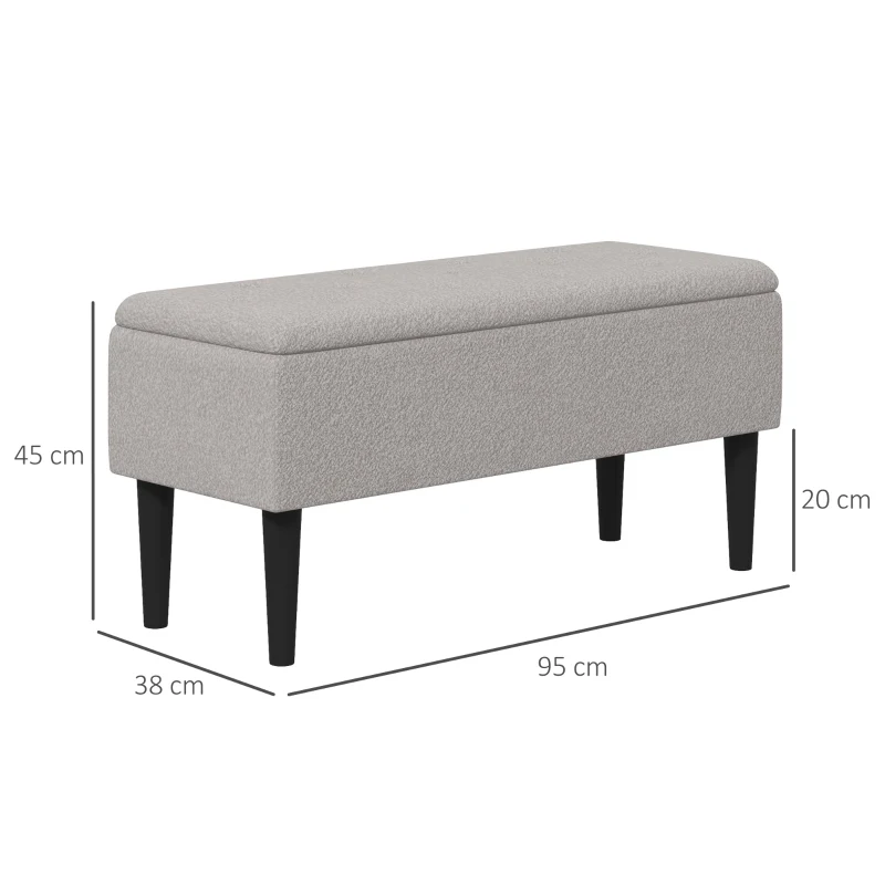 HOMCOM 47L Foldable Storage Ottoman, End of Bed Bench with Wooden Legs, Fabric Footstool for Living Room, Bedroom, 95 x 38 x 45cm, Grey